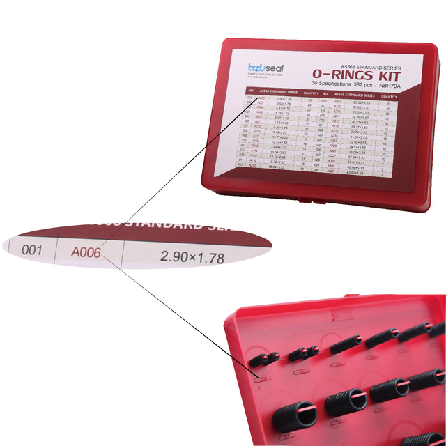 O ring kit AS568 Standard Series 382Pcs Hydraulic o rings 30 Size O Ring Assortment